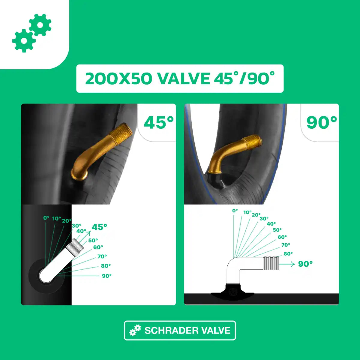 Schlauch für Elektro-Scooter mit abgewinkeltem Ventil 200 x 50 90/45