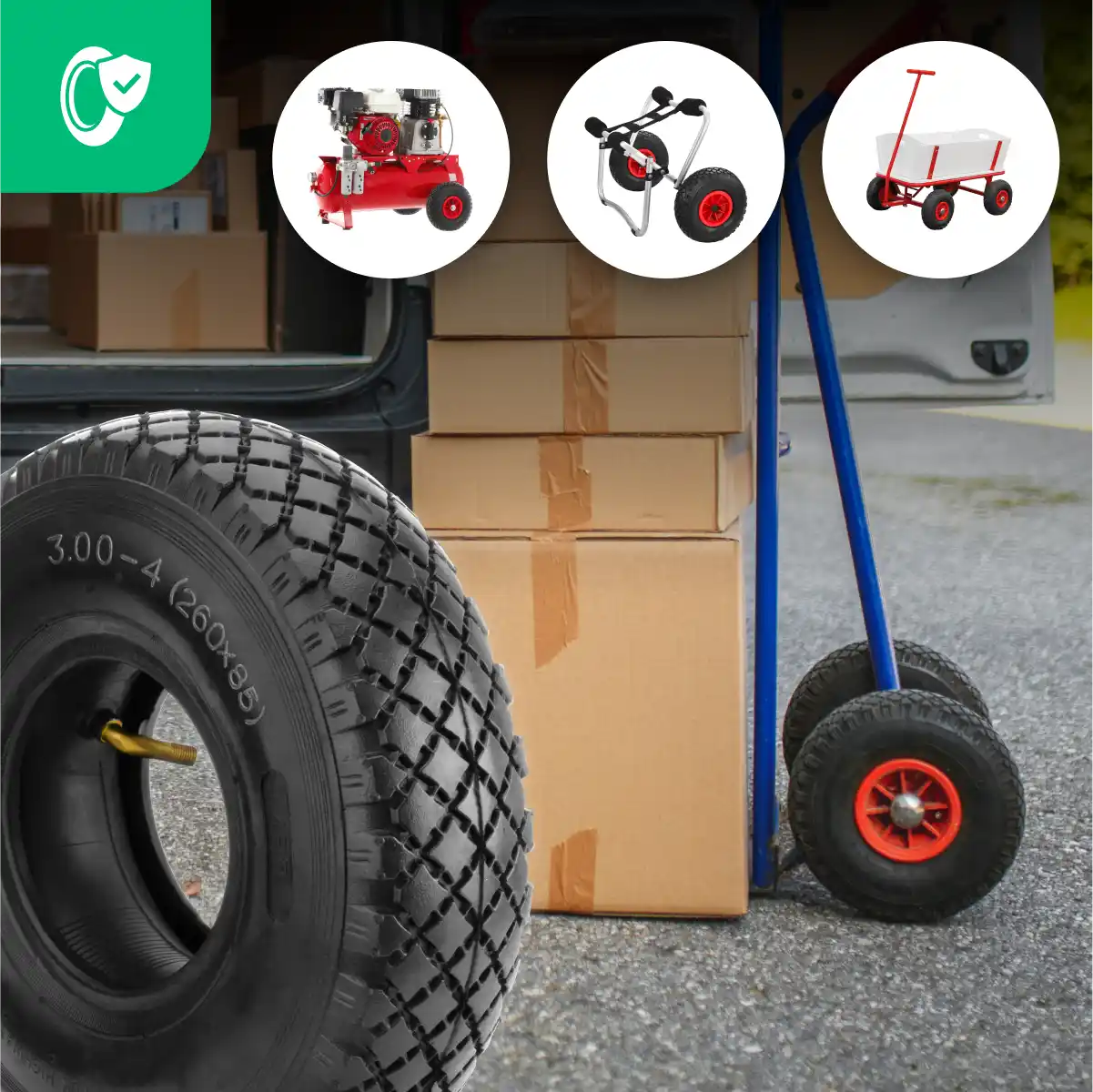 Reifen 3.00-4 Kompressor mit Schlauch gewinkeltes Ventil