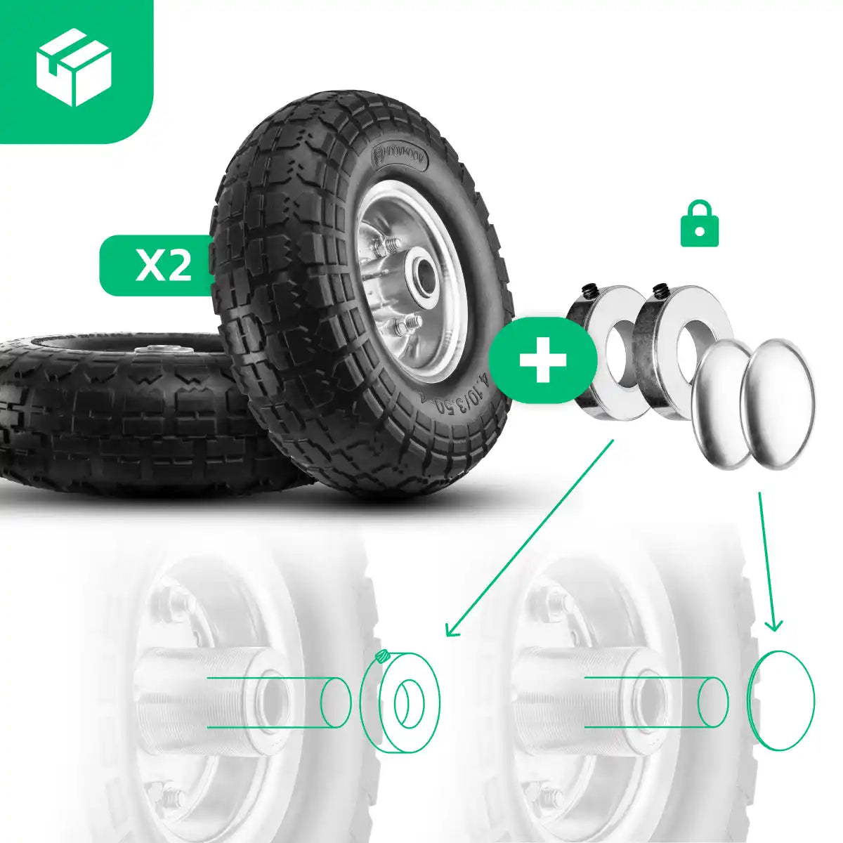 Pannensicherer Reifen 4.10/3.50-4 Stahlfelge Bohrung 20mm