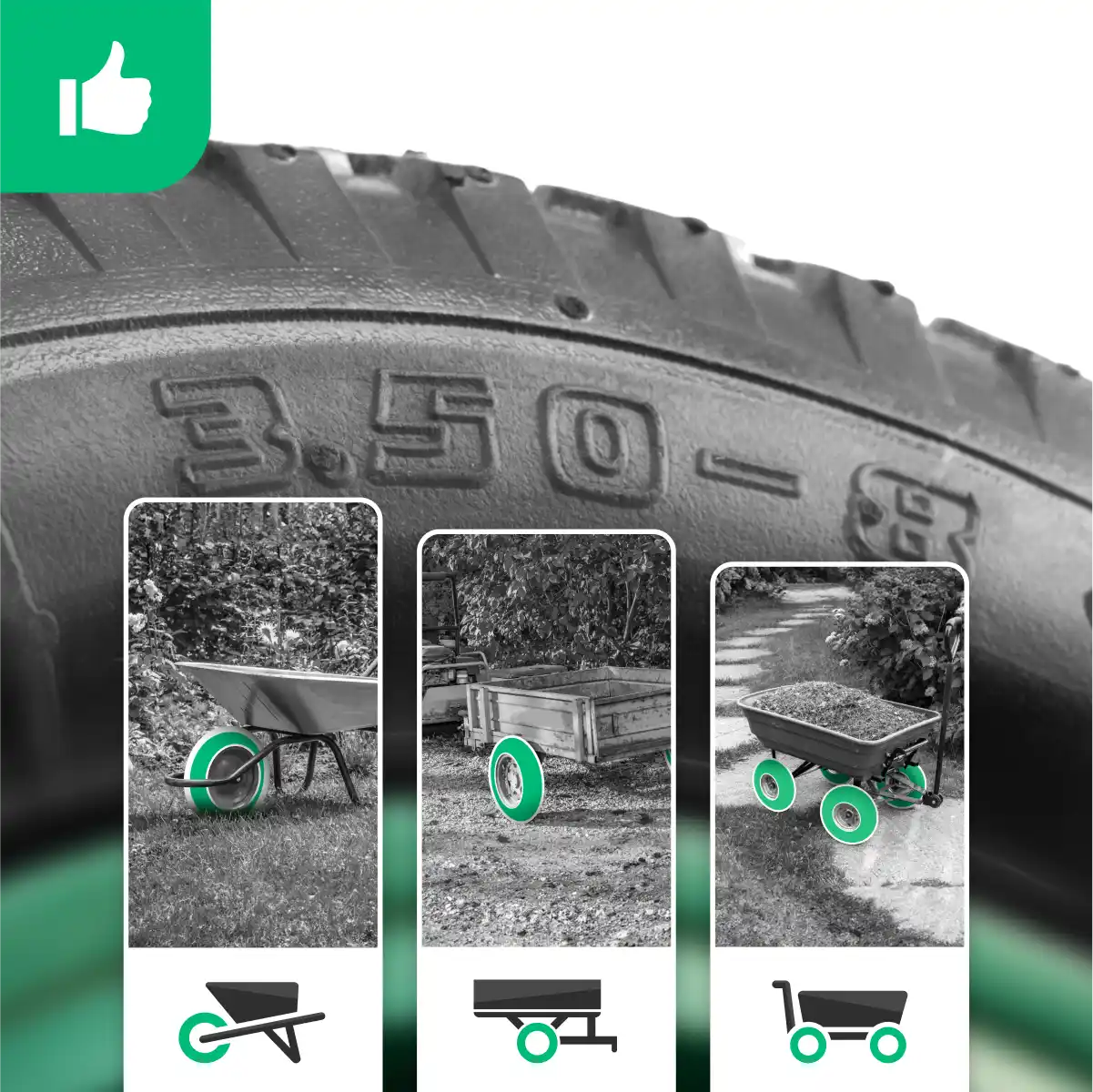 Schubkarrenreifen 3.50-8 PVC-Felge Bohrung 20mm