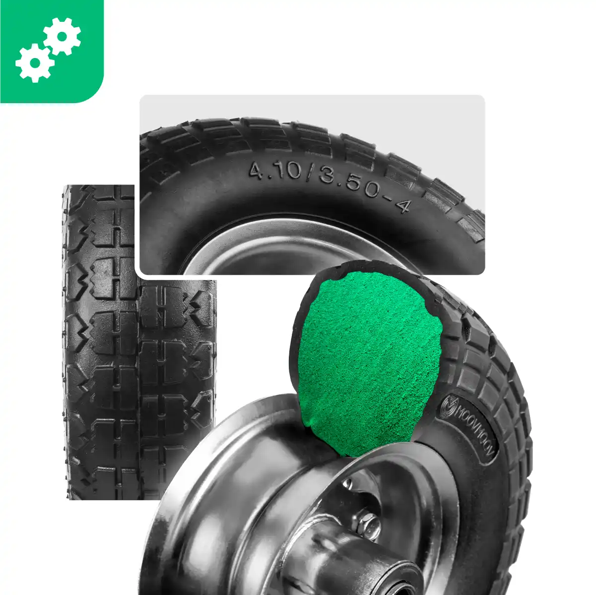 Reifen Vollgummi 4.10/3.50-4 Stahlfelge Bohrung 16mm