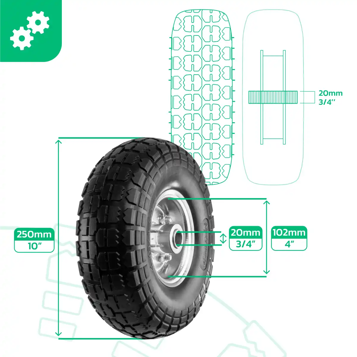 Vollgummireifen 4.10/3.50-4 Stahlfelge Bohrung 20mm