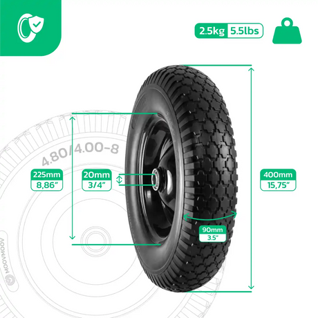 Vollgummireifen 4.80/4.00-8 Schubkarre Stahlfelge Bohrung 20mm