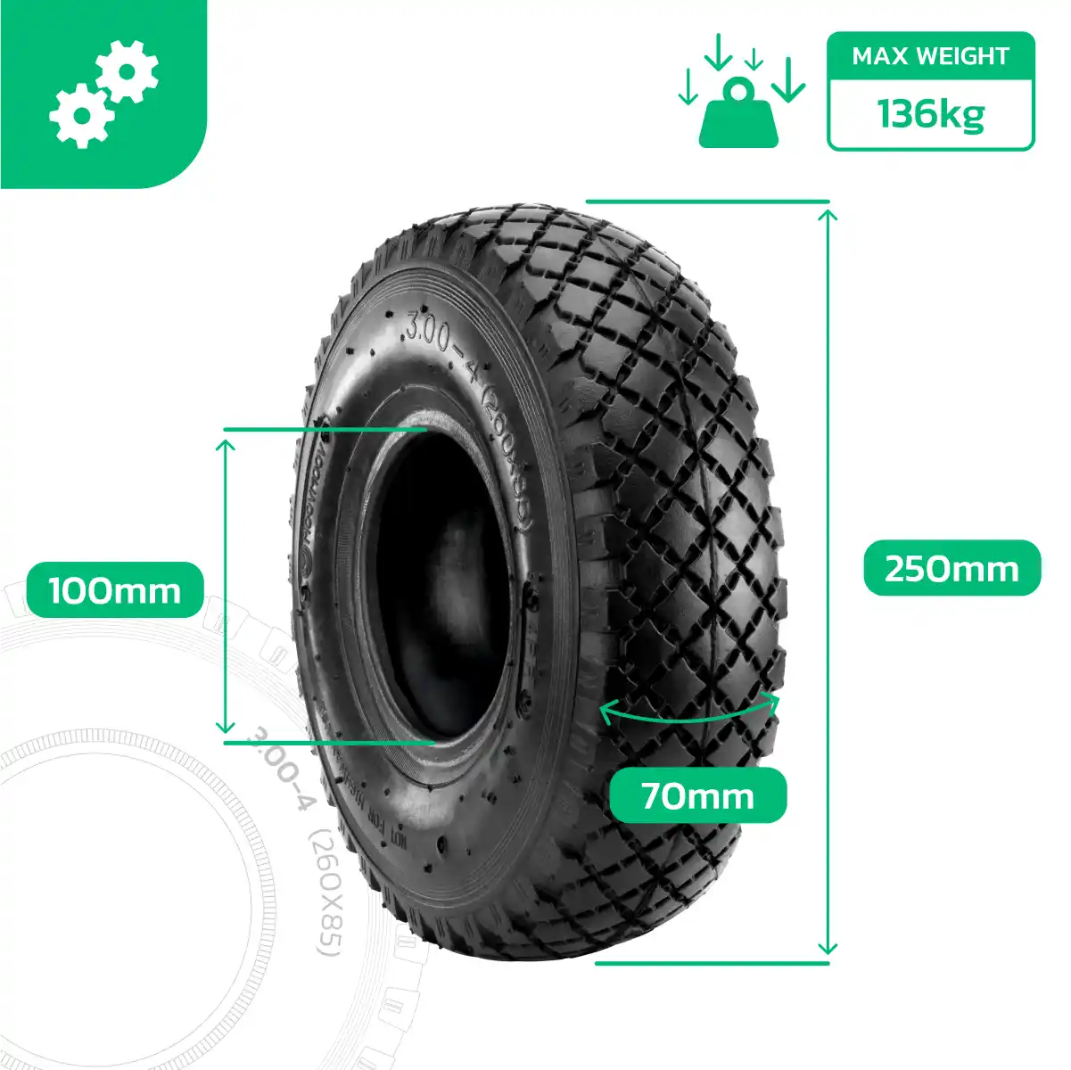 Rad 3.00-4 Sackkarre mit Schlauch und abgewinkeltem Ventil