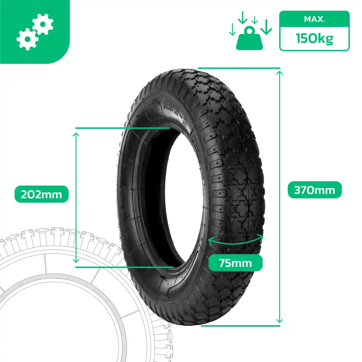 Rad 3.50-8 Garten Schubkarre mit Schlauch gerades Ventil