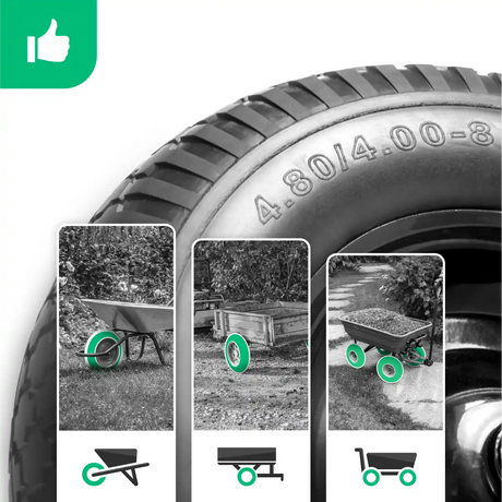 Unplattbarer Reifen 4.80/4.00-8 Gartenkarren Stahlfelge Bohrung 20mm