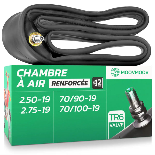 Chambre à air 19 pouces MoovMoov pour pneus de 70/90-19 à 2.75-19, valve Schrader TR6