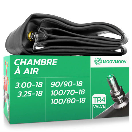 Chambre à air moto 18 pouces MoovMoov pour pneus de 90/90-18, 100/70-18, 100/80-18, 3.00-18 et 3.25-18, valve TR4