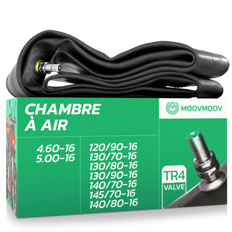 Chambre à air 16 pouces MoovMoov pour pneus de 120/90-16 à 5.00-16, valve Schrader TR4
