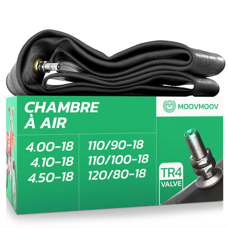 Chambre à air moto 18 pouces MoovMoov pour pneus de 4.00-18, 4.10-18, 4.50-18, 110/90-18, 110/100-18 et 120/80-18, valve TR4