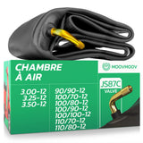 Chambre à air moto 12 pouces MoovMoov pour pneus de 90/90-12, 100/70-12, 100/80-12, 100/90-12, 100/100-12, 110/70-12, 110/80-12, 3.00-12, 3.25-12 et 3.50-12, valve JS87C