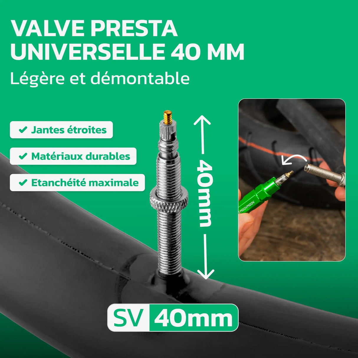 Valve Presta 40 mm de la chambre à air 29 pouces MoovMoov